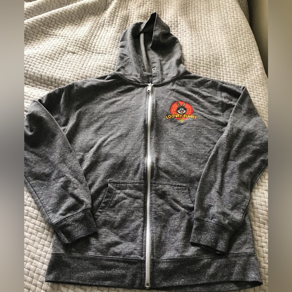 COPY - Looney Tunes “That’s All Folks” Jacket w/ Hoodie pocket w/ flaws - Picture 1 of 7